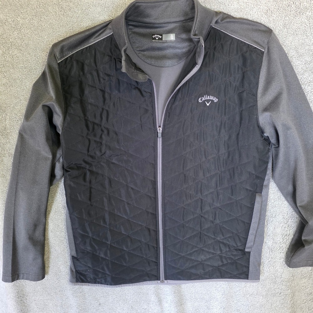 Callaway Mens XL Hybrid Golf Jacket Quilted Fleece Full Zip Charcoal Black XL